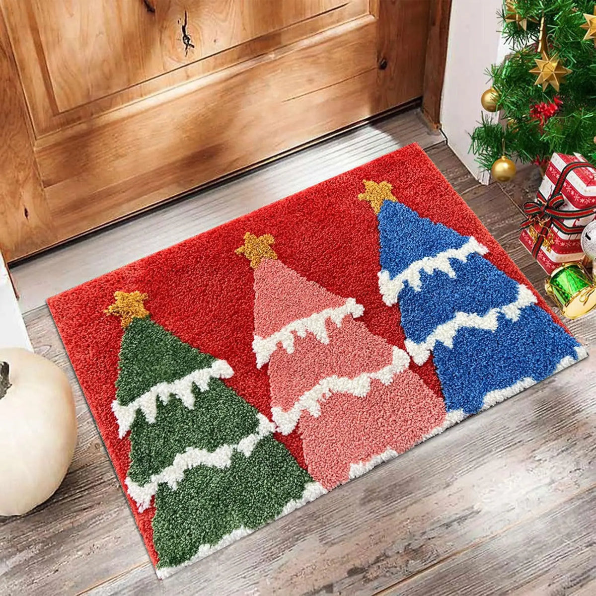 Festive Red Santa Claus Door Mat - Merry Christmas Gingerbread Man Carpet for Indoor & Outdoor Holiday Decor 2026