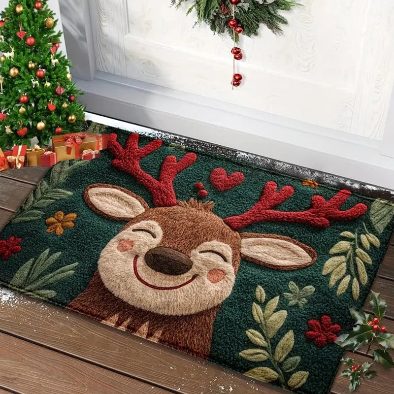 Festive Red Santa Claus Door Mat - Merry Christmas Gingerbread Man Carpet for Indoor & Outdoor Holiday Decor 2026