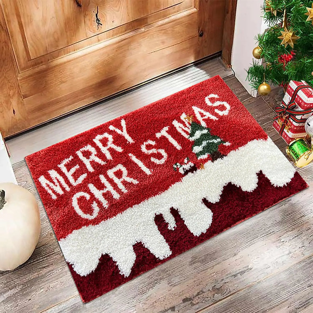 Festive Red Santa Claus Door Mat - Merry Christmas Gingerbread Man Carpet for Indoor & Outdoor Holiday Decor 2026