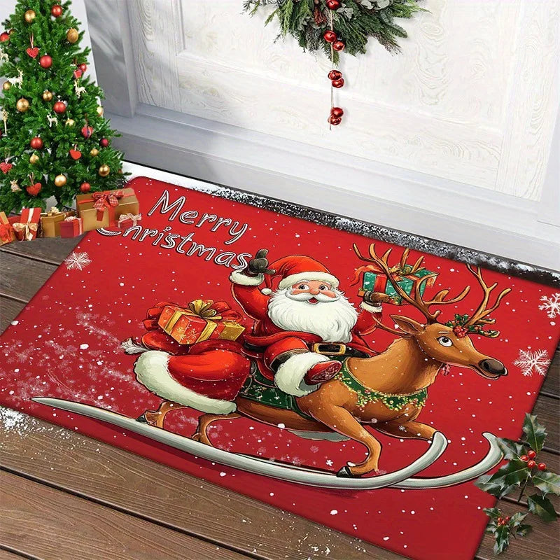 Festive Red Santa Claus Door Mat - Merry Christmas Gingerbread Man Carpet for Indoor & Outdoor Holiday Decor 2026